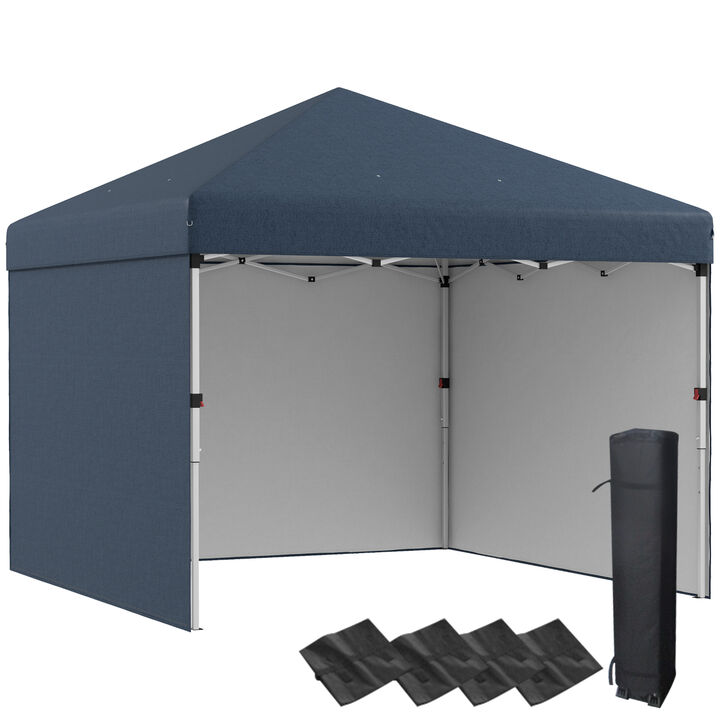 Outsunny 10' x 10' Pop Up Canopy Tent with 3 Sidewalls, Leg Weight Bags and Carry Bag, Height Adjustable, Instant Party Tent Event Shelter Gazebo for Garden, Patio, Navy Blue