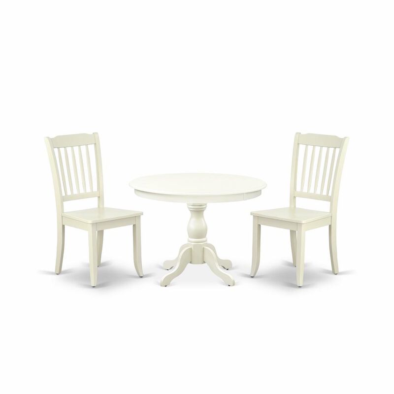 East West Furniture HBDA3-LWH-W 3 Piece Modern Dining Table Set - Linen White Breakfast Table and 2 Linen White Dining Chairs with Slatted Back - Linen White Finish