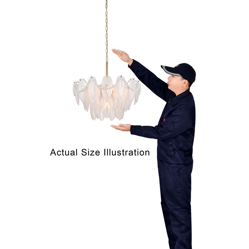 Abril Brushed Shiny Brass 7-Light Glass Feather-shaped Chandelier image number 2
