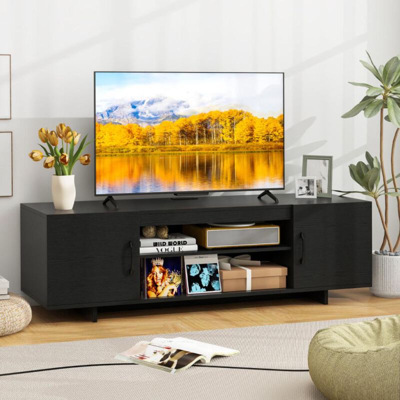 Hivvago TV Stand with Power Outlet and 2 Cable Holes for 65 Inch TVs-Rustic Brown