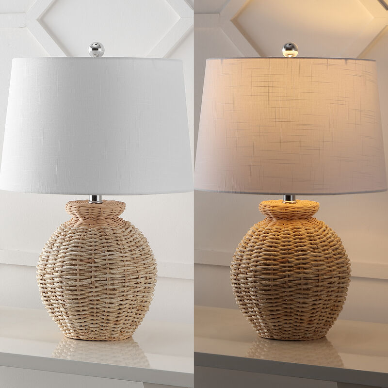 Nora Rustic Coastal Rattan Globe LED Table Lamps
