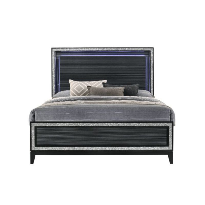Queen Bed, LED & Weathered Black Finish