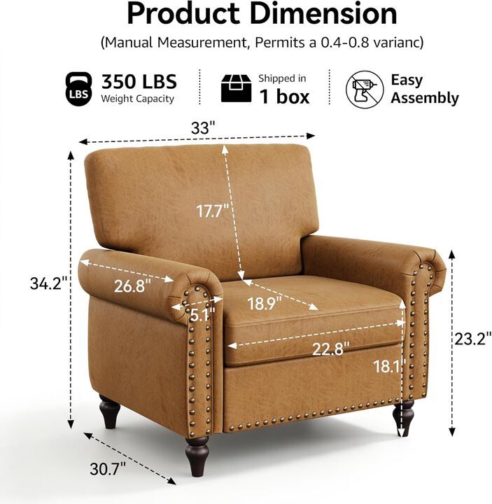 Vipbear Mid Century Accent Chair with Nailhead Trim, Saddle Faux Leather Armchair for Living Room