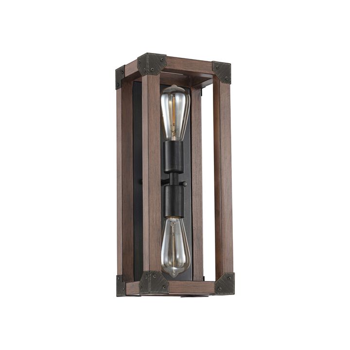 Elvia Pine Wood 2-Light Wall Sconce Antique Black Metal Finish