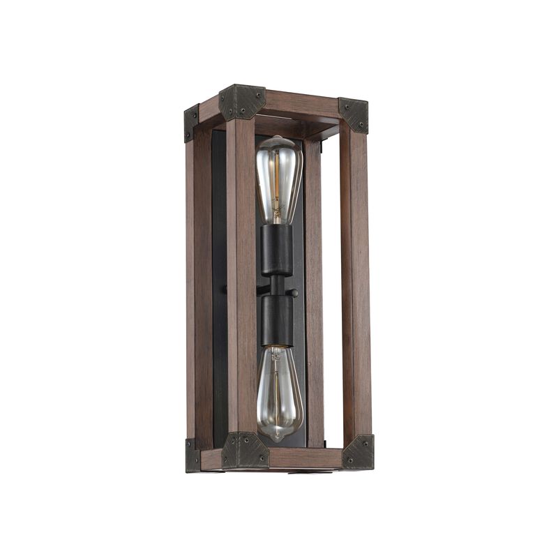 Elvia Pine Wood 2-Light Wall Sconce Antique Black Metal Finish image number 0