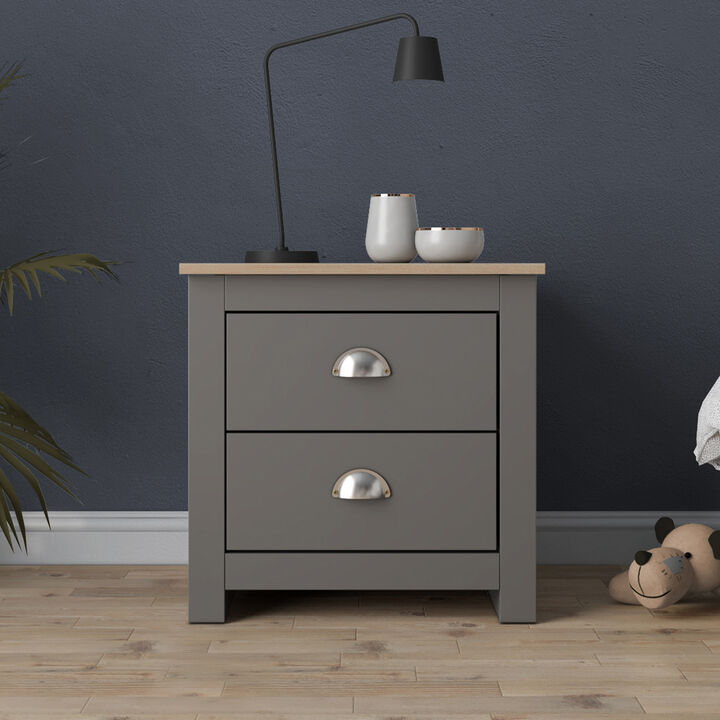 19.68 in. Natural Oak Rectangle Wood End Table with 2 Drawers