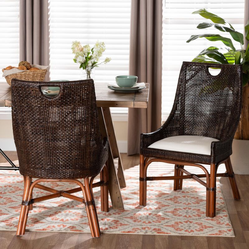 bali & pari Petra Natural Rattan 2-Piece Dining Chair Set - Handwoven Wicker Accent Chair with Wingback Profile and Cutout Handle, Espresso image number 6