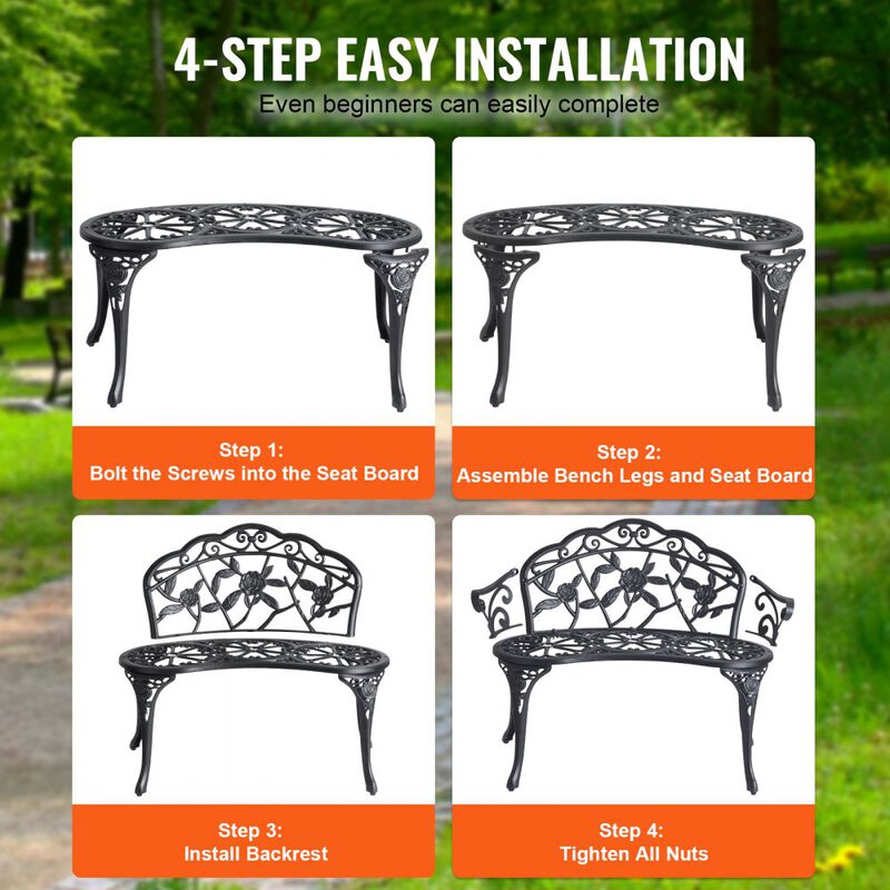 Patio Garden Bench, Metal Outdoor Bench with Backrest & Armrests for Porch Yard image number 3