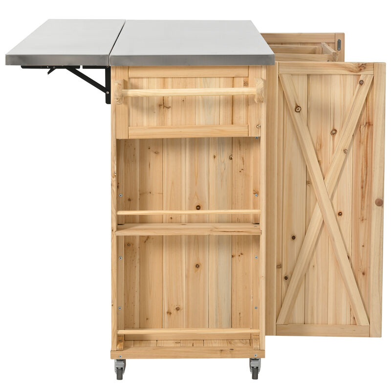 Merax Outdoor  Fir Wood Kitchen Island with Towel and Spice Racks
