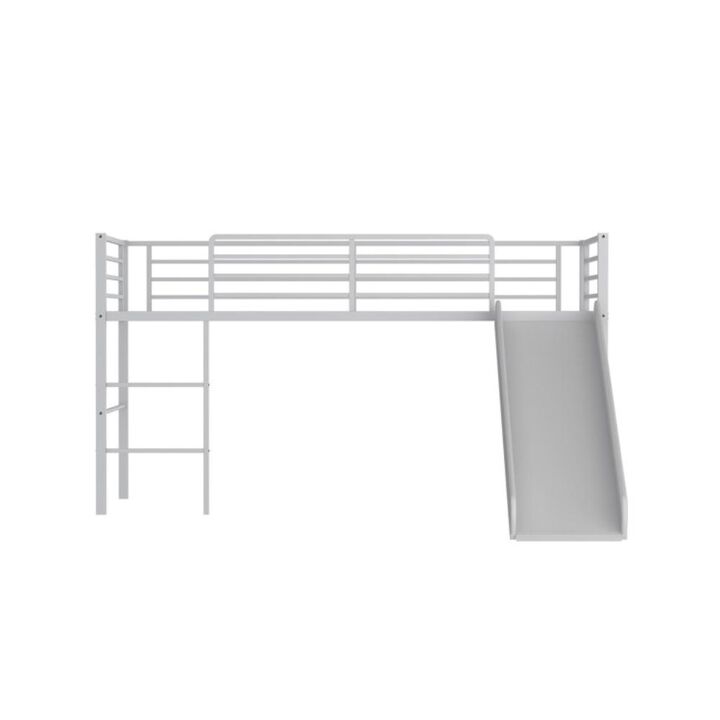 Hivvago Twin Metal Loft Bed with Slide Safety Guardrails and Built-in Ladder