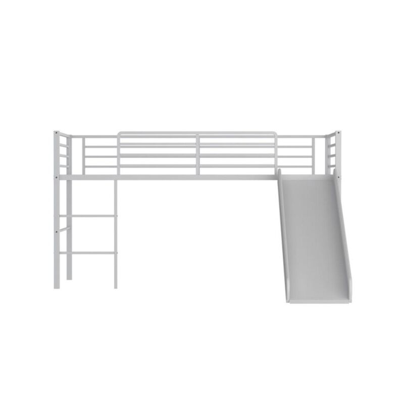 Hivvago Twin Metal Loft Bed with Slide Safety Guardrails and Built-in Ladder