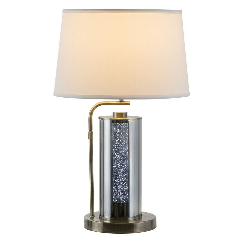 29 Inch Table Lamp with LED Night Light Stand, Glass, Antique Brass - Benzara