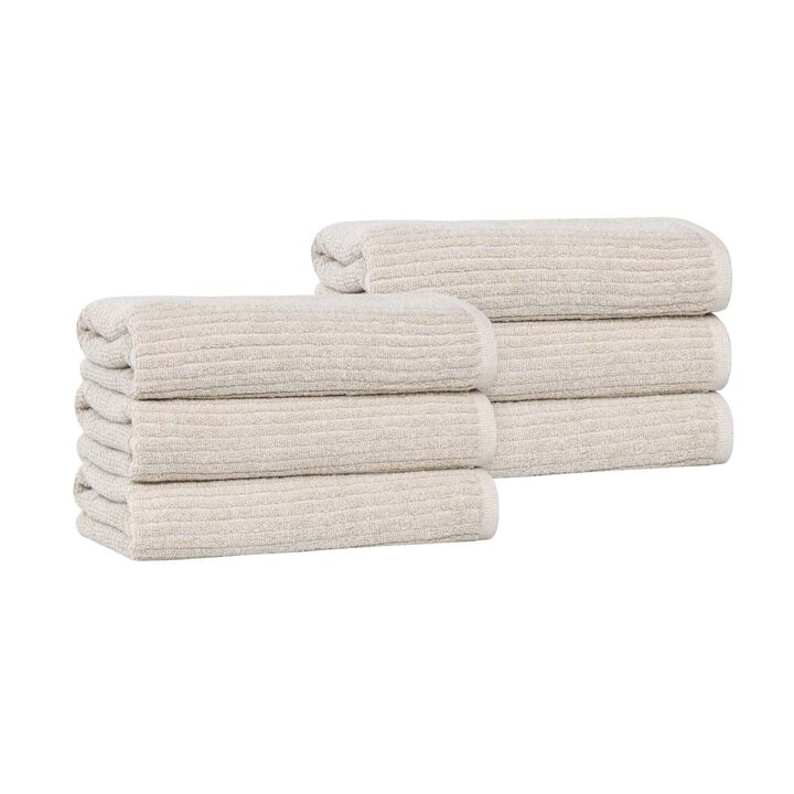 Set of 6 Cotton Blend Hand Towels with Textured Ribbed Design