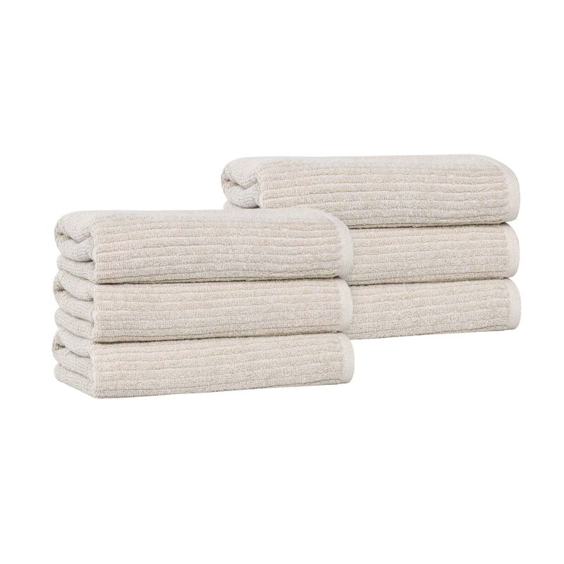 Set of 6 Cotton Blend Hand Towels with Textured Ribbed Design image number 0