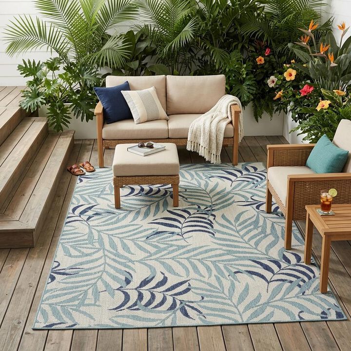 HomeRoots Palm Leaf Indoor Outdoor Area Rug