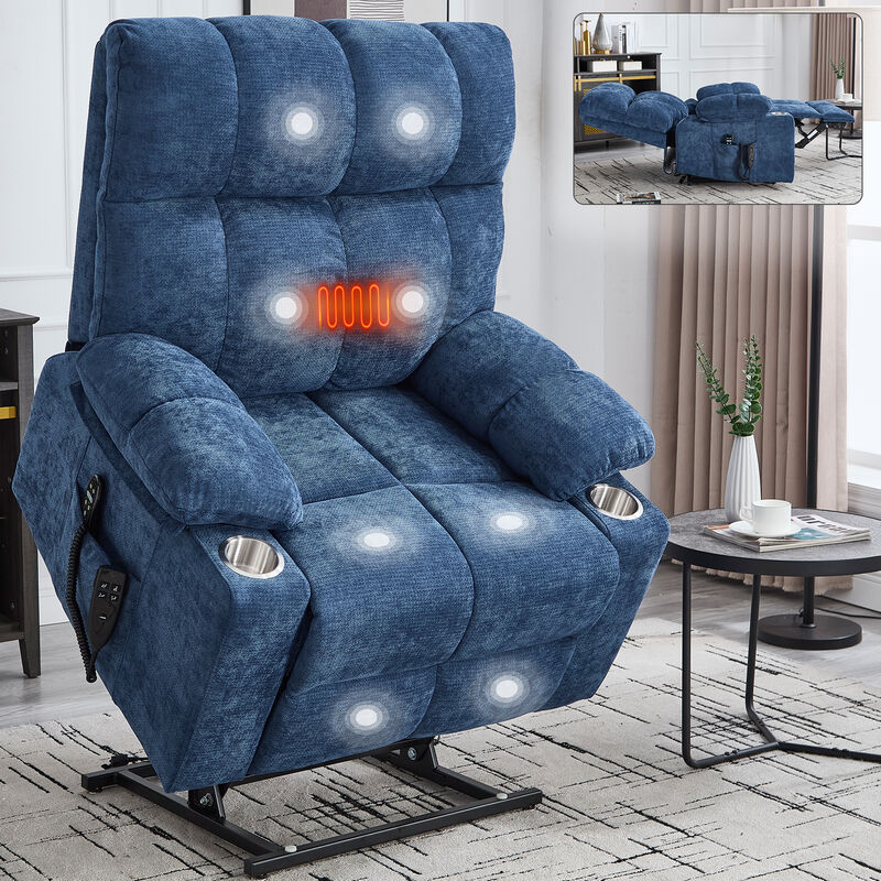Dual Motor Infinite Position Chenille Power Lift Recliner Chair with Massage and Lumbar Heating