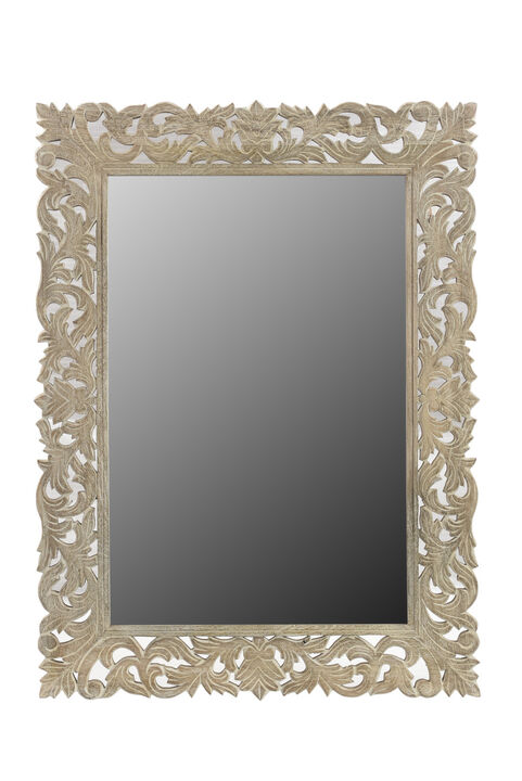 HomeRoots 35" Gray Floral Carved Solid Wood Framed Accent Mirror