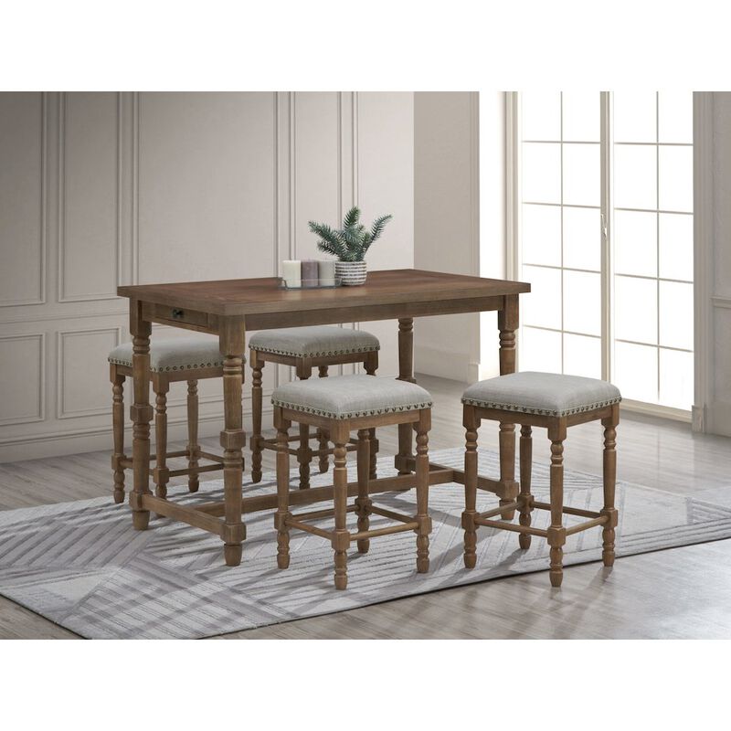 Carolina Chair & Table Brittany Bar Table with 4 Counter Stools - Vintage Walnut