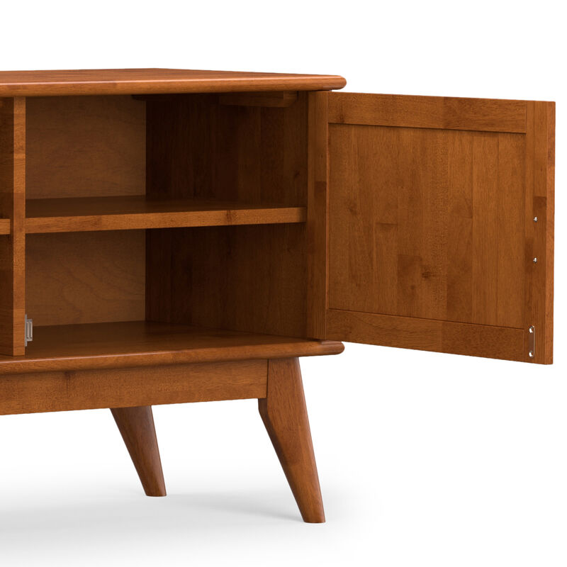 Draper SOLID HARDWOOD 72 inch Wide Mid Century Modern TV Media Stand in Teak Brown For TVs up to 80 inches