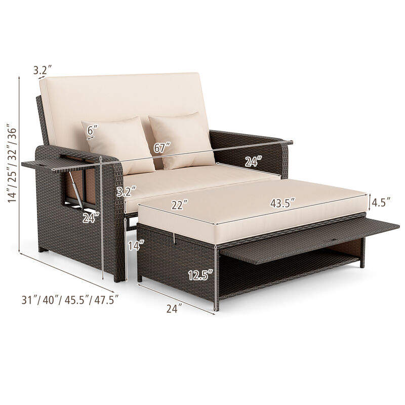 Rattan Adjustable Patio Daybed Set with Cushions and Storage Ottoman image number 3