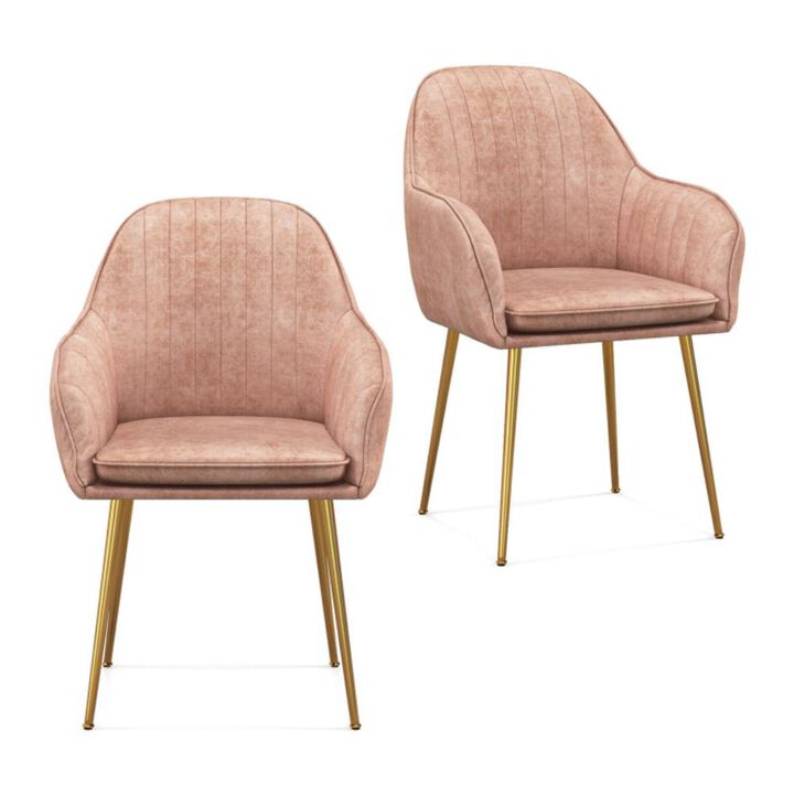 Hivago Accent Upholstered Arm Chair with Steel Gold Legs-Pink