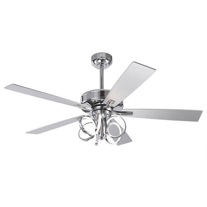 52 in. Chrome Reversible Blades 6-Speed Ceiling Fan with Light and Remote