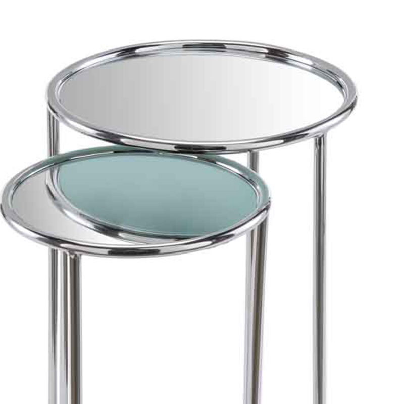 Hivvago 22 Inch  Silver Aluminum Round Mirrored End Table