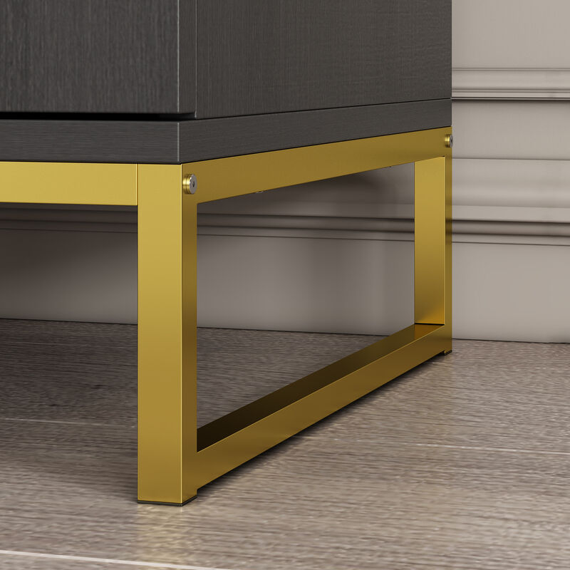 Black Storage Accent Cabinets with 3-Drawers and 2-Cabinets, Metal Legs Cupboard Floor-Standing Sideboard