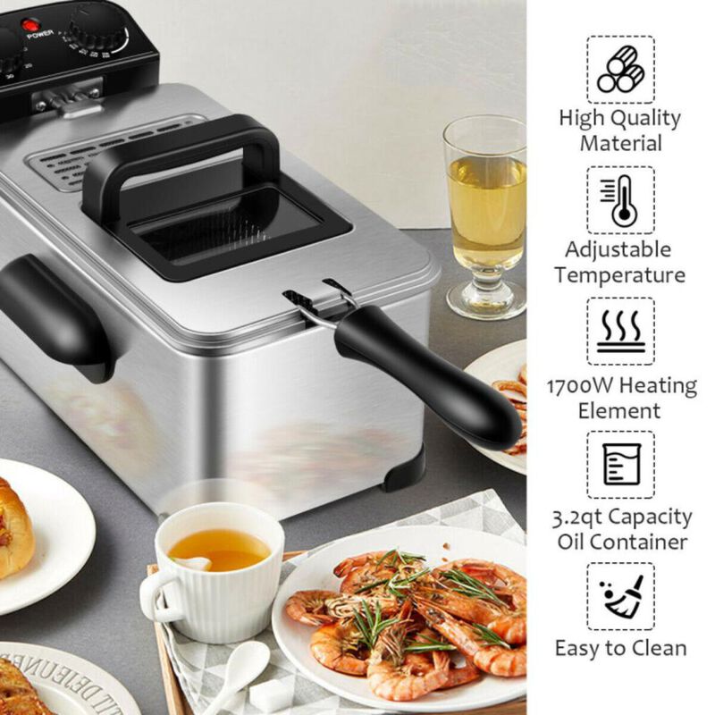 Hivvago 3.2 Quart Electric Stainless Steel Deep Fryer with Timer