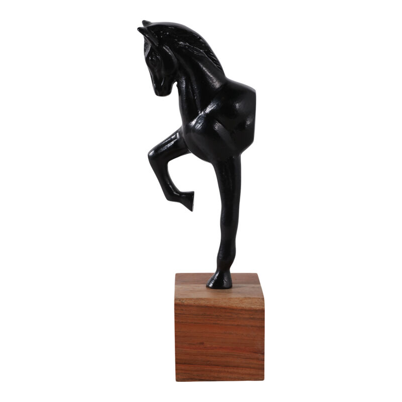 12x4" Galloping Horse On Wood Stand, Black/ Brown image number 3