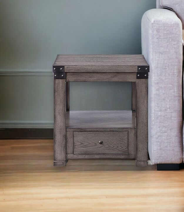 Square End Table with Storage Drawer and Bottom Shelf for Living Room or Bedroom