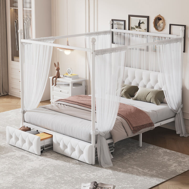 Merax Metal Canopy Platform Bed with Upholstered Headboard