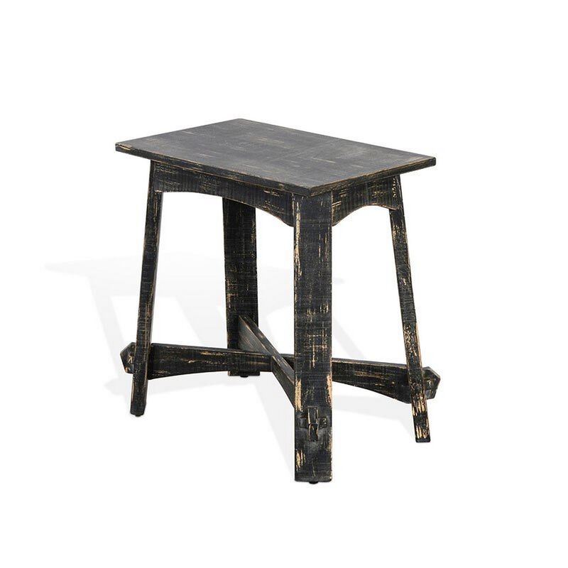Rena Accent Chairside Table, X Legs, 24in Distressed Rustic Black Wood