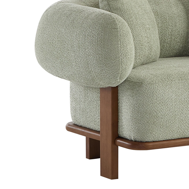 Christopher Knight Home Tadg 82" Rubberwood Boucle Upholstered 3 Seater Curved Sofa with 3 Pillows and Round Arm