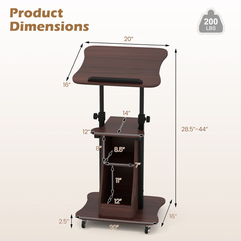Mobile Podium Stand with Adjustable Height, Tilting Tabletop and Storage image number 2