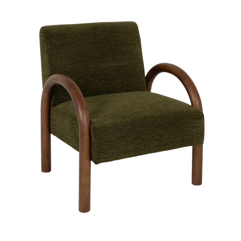 Velvet Accent Chair with Arched Wood Arms, Green image number 5
