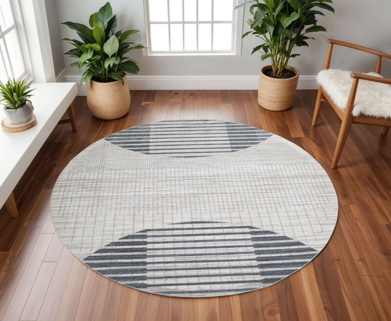 HomeRoots Geometric Washable Round Rug image number 1