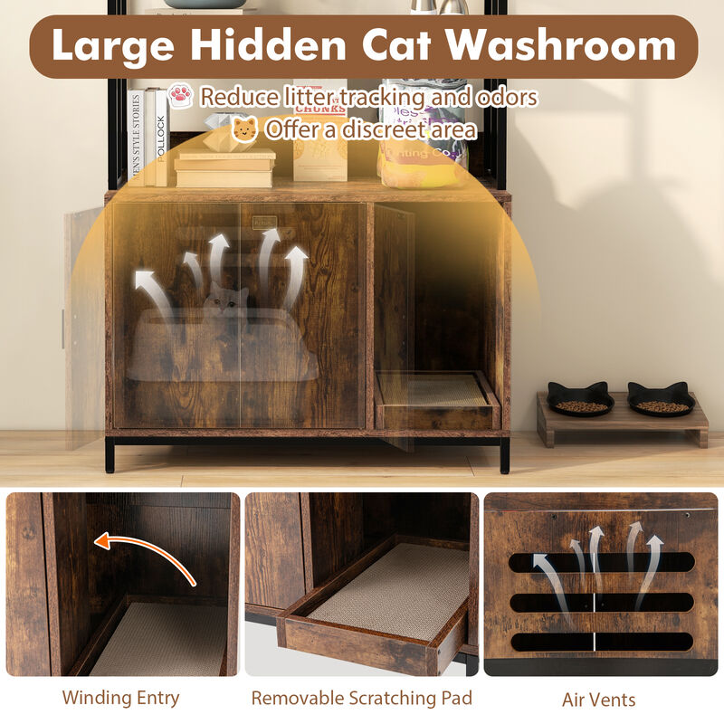 Cat Litter Box Enclosure with Storage and 3-tier Shelves