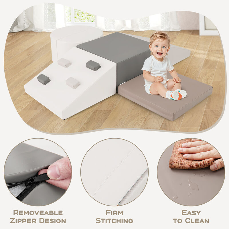 6-Piece Foam Play Set for Toddlers with Climbing Triangle and Slide Ramp image number 5