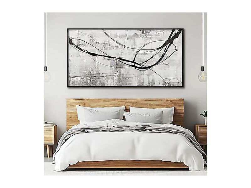 Abstract Framed Wall Art Living Room White Canvas Black Arts Decor Poster Hotel image number 2