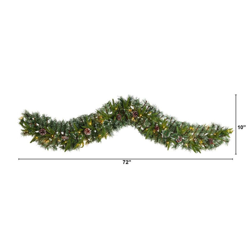 Nearly Natural 6-ft Snow Tipped Christmas Artificial Garland with 35 Clear LED Lights and Pine Cones