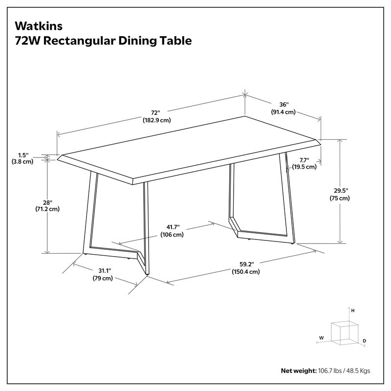 Watkins SOLID MANGO WOOD and Metal 72 inch x 36 inch Rectangle Modern Dining Table with Inverted Metal Base in Light Brown image number 9