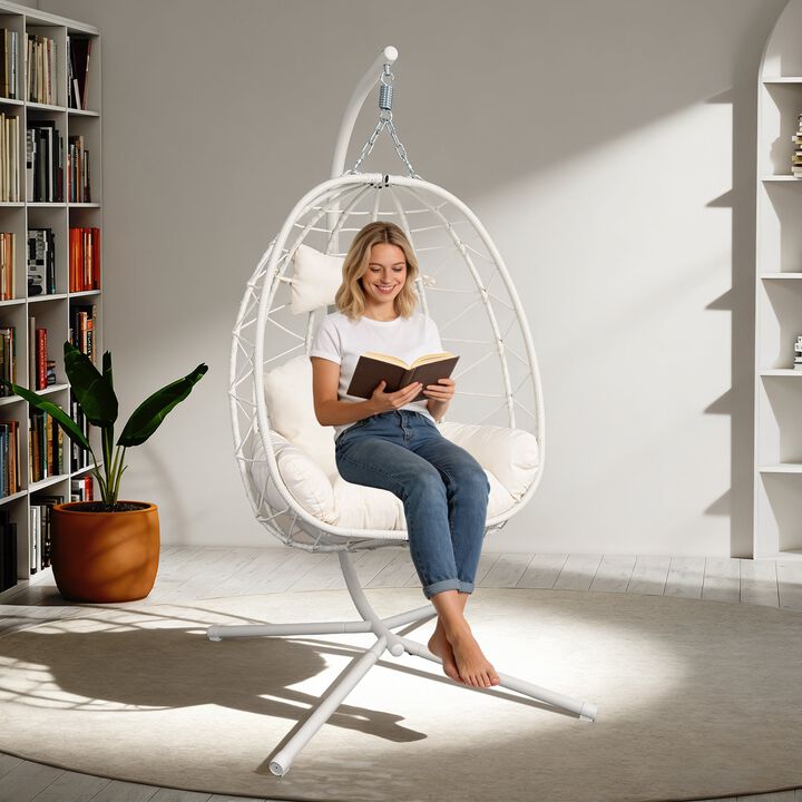 Hivvago Wicker Hanging Egg Chair with Stand