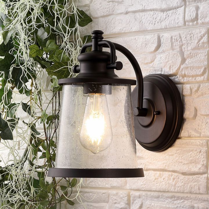 Marais 6.75" Iron/Seeded Glass Vintage Rustic LED Outdoor Lantern, Oil Rubbed Bronze