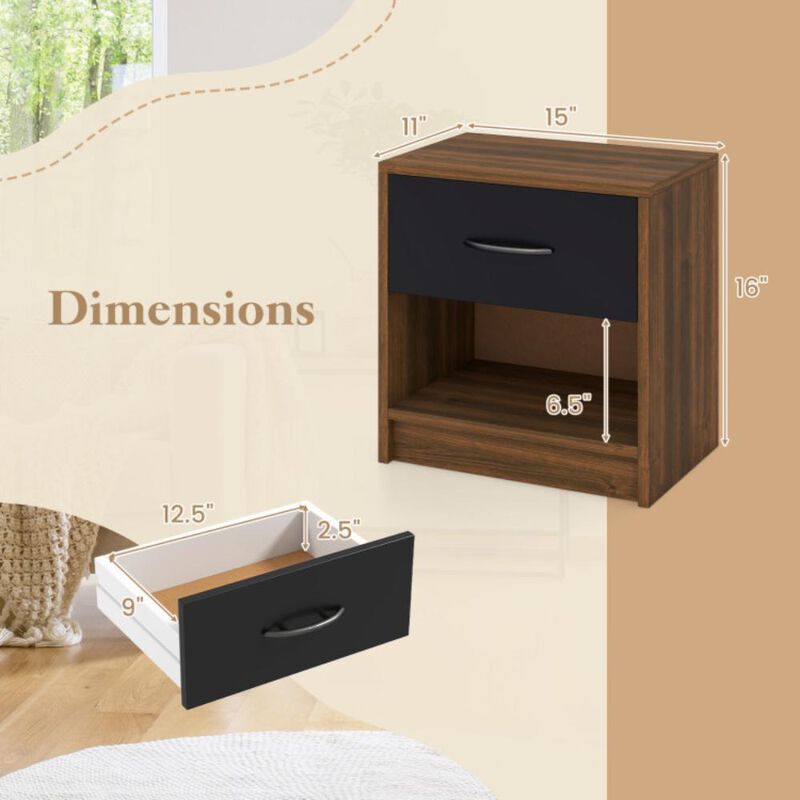 Hivvago Bedside Table Nightstand with Drawer and Open Storage Shelf