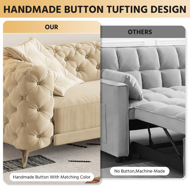 Whisen 97.7" 4-Seat Convertible Sleeper Sofa, Velvet 3-in-1 with Ottoman for Apartment Office image number 7