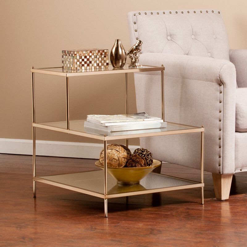 Hivvago 24 Inch  Gold And Clear Glass Tiered Rectangular End Table