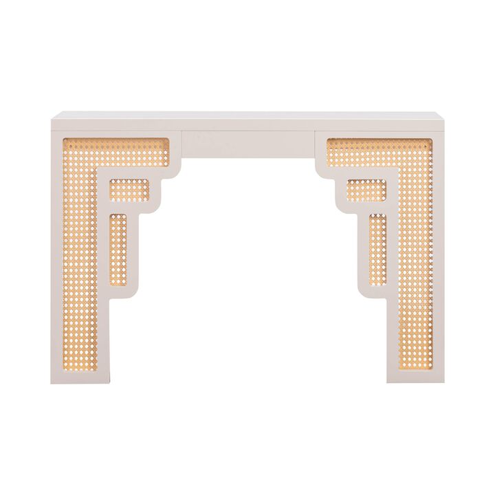 Suzie Coral Pink & Rattan Console Table