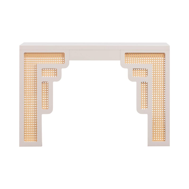 Suzie Coral Pink & Rattan Console Table