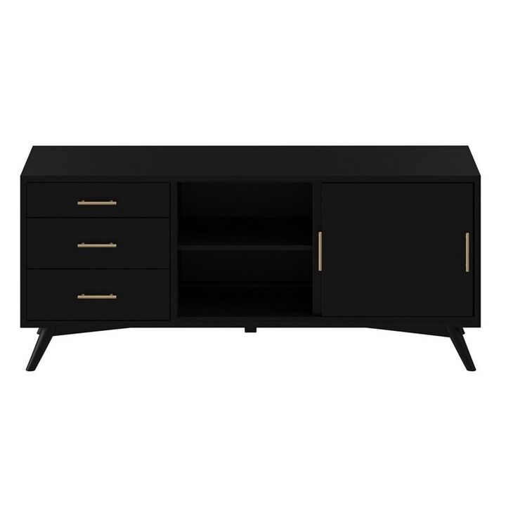 Sideboard with 3 Drawers and 2 Doors, Black - Benzara